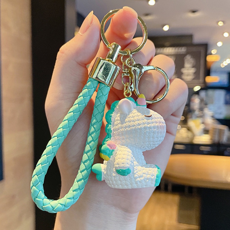 Hadiah Lucu 3D Pola Rajut Kartun Unicorn Magic Kepang Hewan PU Tali Kulit Gantungan Kunci Mobil Rumah Gantungan Kunci Tas Telepon Case Bluetooth Earphone Cover DIY Liontin