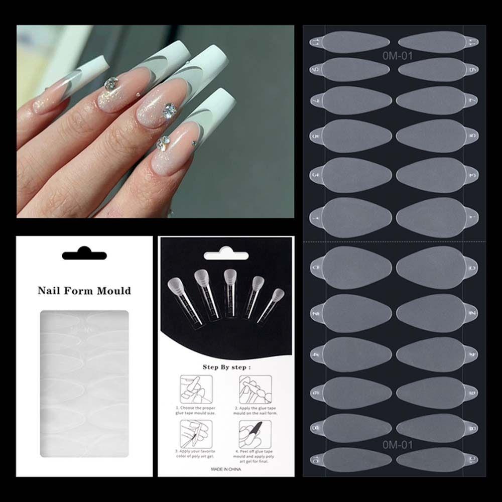 Needway   Kuku Cetakan Stiker 24Pcs/lembar Tips Palsu Poly Nail Dekorasi Perekat Diri French Forma Dual Sticker