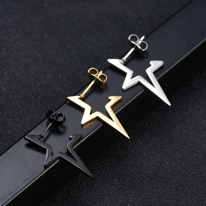 Fashion Gaya Punk Bintang Stud Earrings Hip Hop Street Style Wanita Pria Anti Karat Pentagram Earrings Klasik Sederhana Perhiasan