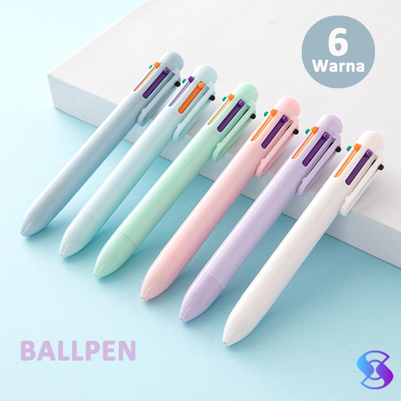 Pulpen Ballpoint 6 warna - 0,7mm Ujung Bundar - Suning Mall