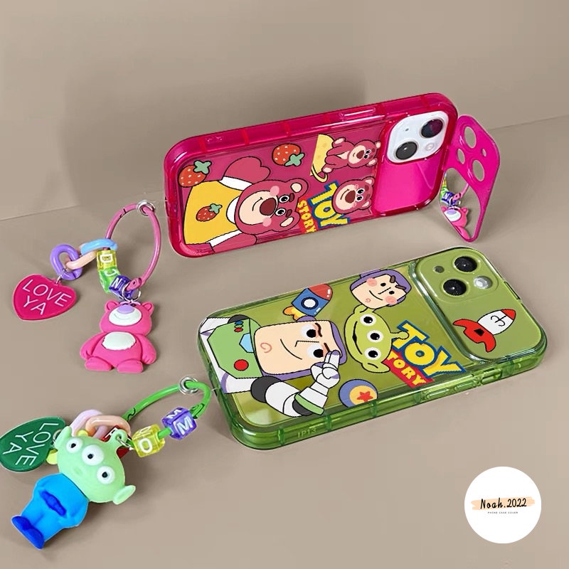 Flip Make Up Mirror Phone Case Untuk Oppo A15 A7 A12 A57 A3s A53 A9 A5 A77 A5s A31 A15s A33 2020 A35 A77S A11K Kartun Toy Story Buzz Lightyear Beruang Strawberry Lucu Manyo Soft Case