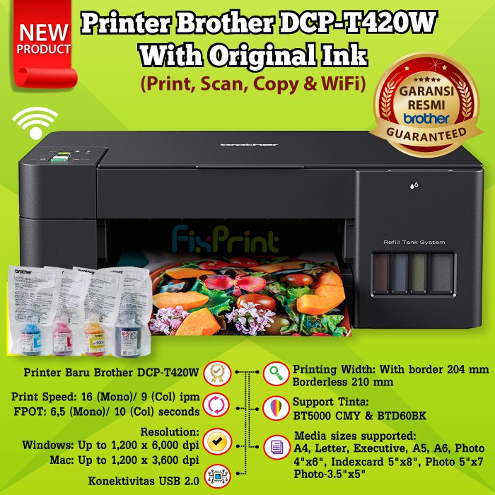 Printer WiFi BRTHR DCP-T420W Wireless Print-Scan-Copy All in One