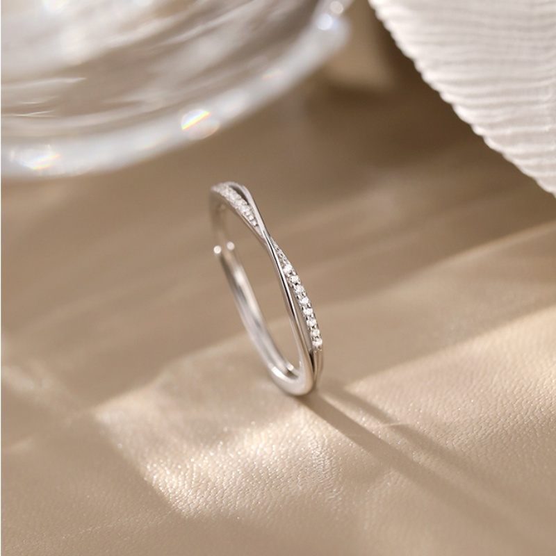 Papaozhu Minimalis S925 Perak Zirkon Berkilau Cross Cincin Untuk Wanita Gadis Elegan Geometris Persilangan Garis Jari Rings Perhiasan Hadiah