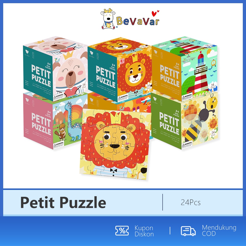 BEVAVAR Petit Puzzle Mini Puzzle Anak Mainan Edukasi Anak Animal Dengan Cartoon