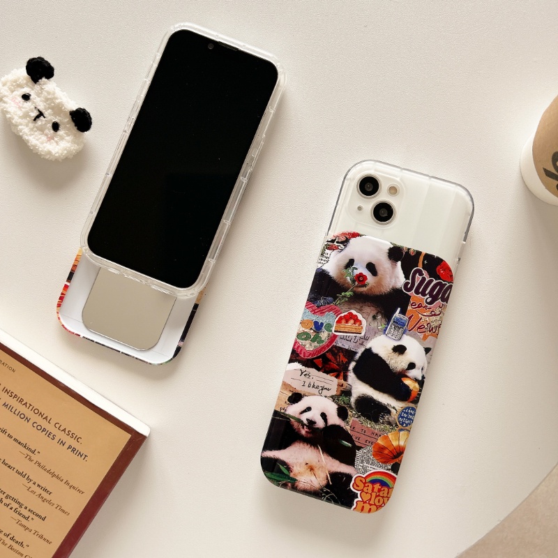 IPHONE Casing Cover Sliding Kartun Panda Untuk Iphone14 13 12 11 Pro Max Casing Pelindung Cermin Geser