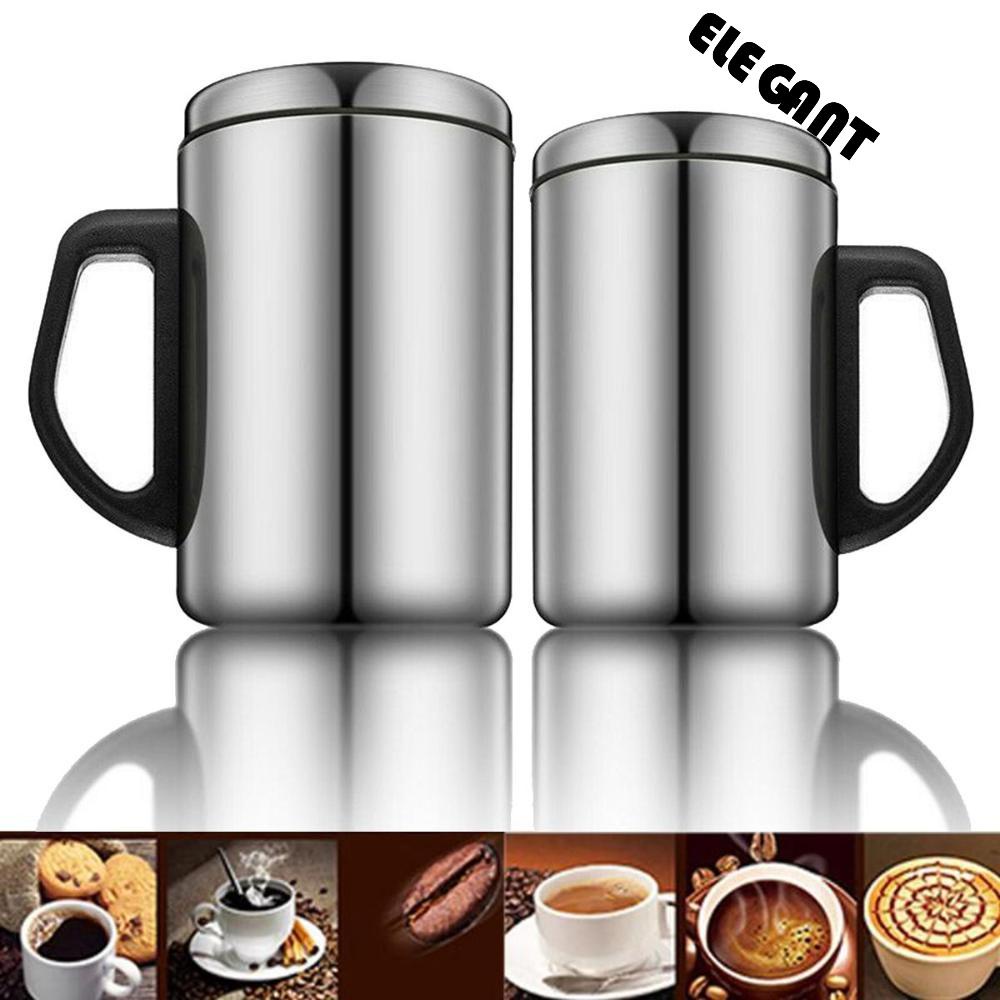 [Elegan] Mug Kopi500/350ml Praktis Travel Tutup Thermal Double Walled Camping Water Bottle