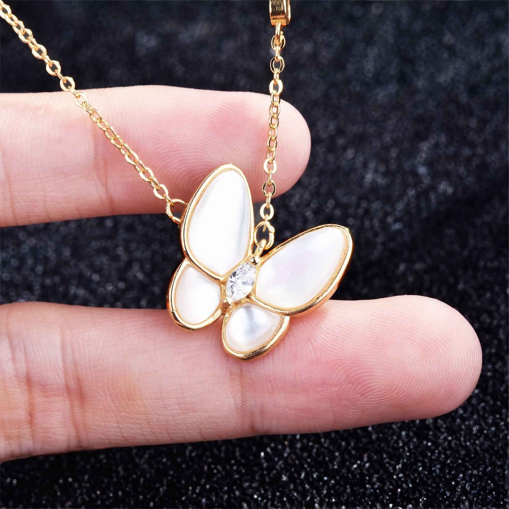 Goldkingdom Fashion Perhiasan Aksesoris Ready Stock Fritillaria Alami Kupu-Kupu Kalung Shell Liontin