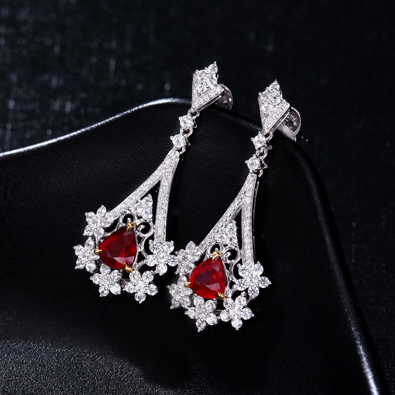 Goldkingdom Aksesoris Perhiasan Fashion Ready Stock Menara Besi Merpati Darah Ruby Anting Panjang Colorful Treasure Earrings