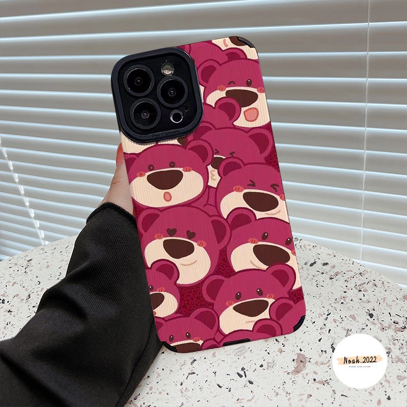 Casing Ponsel Silikon Tekstur Kulit Mewah Lembut Kompatibel Untuk iPhone 7Plus 8Plus 11 Pro MAX XR 12 13 14 Pro MAX X XS MAX Lovely Kartun Cute Manyo Strawberry Bear Shockproof Cover