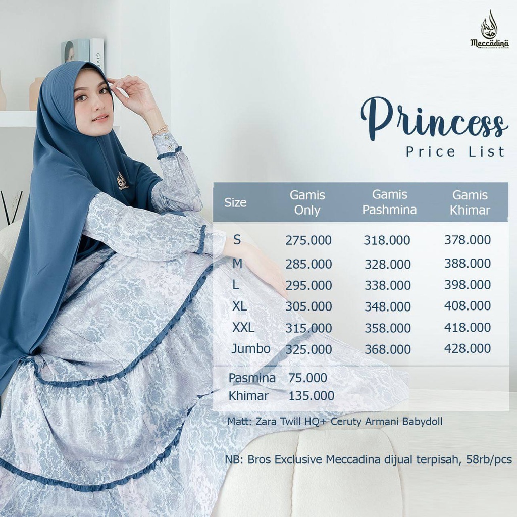 Gamis Dewasa Set khimar Princess Series Spesial Prinring By Meccadina