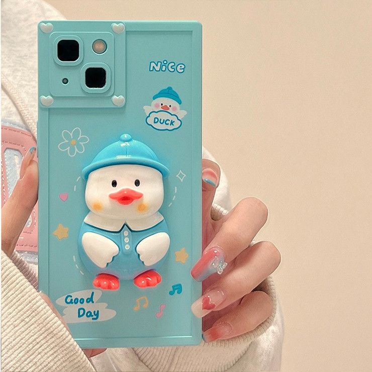 IPHONE Casing Ponsel Desain Bentuk Persegi Bebek Kartun 3D Kompatibel Dengan Iphone12 13 14 11 Pro Max X Xs Max Xr Ffxcz