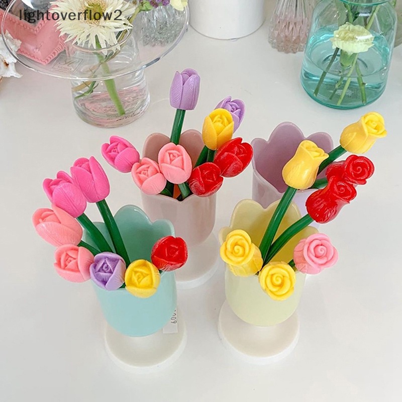 [lightoverflow2] Ins Tulip Storage Bucket Pen Holder Gelas Penyimpanan Plastik Makeup Brush Holder Desktop Storage Organizer Alat Tulis Siswa [ID]