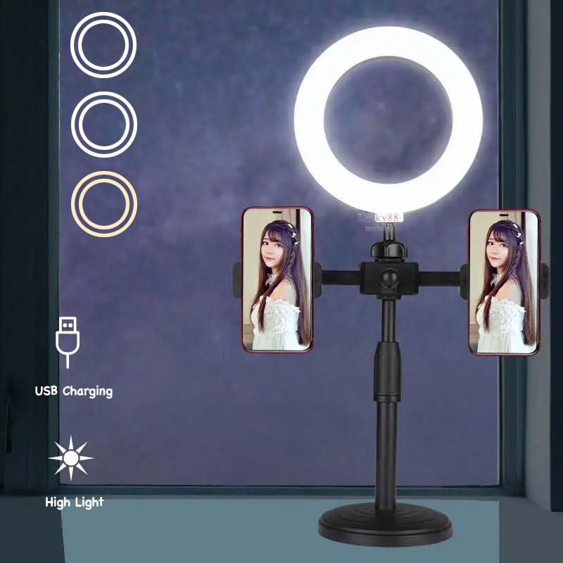 RING LIGHT TRIPOD LIVE PHONE HOLDER 16cm DESKTOP STAND DOUBLE TRIPLE USB MODE DUAL 360BRACKET SELFIE