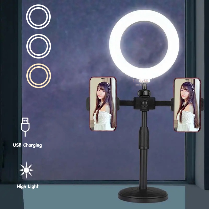 RING LIGHT TRIPOD LIVE PHONE HOLDER RING LIGHT 16cm DESKTOP STAND SINGLE DOUBLE TRIPLE USB MODE DUAL 360 LIPAT FOLDING BRACKET SELFIE STREAMING TRIPOD LIGHTNING