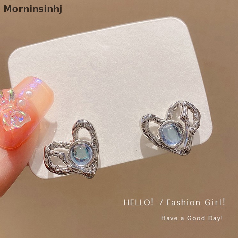 Mornin Baru Shiny Love Heart Full of Earrings Untuk Wanita Fashion Perhiasan Anting Bentuk Hati Logam Sederhana id