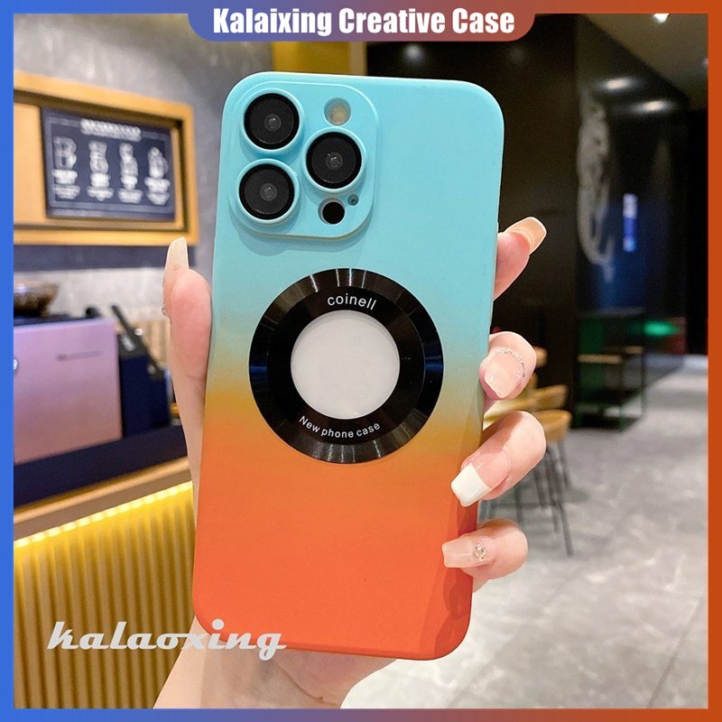 Casing Ponsel Warna Gradasi Dengan Film Perlindungan Lensa Untuk IPhone 13 Pro Max12 11 Pro Max Fungsi Magnetik Hard Back Cover