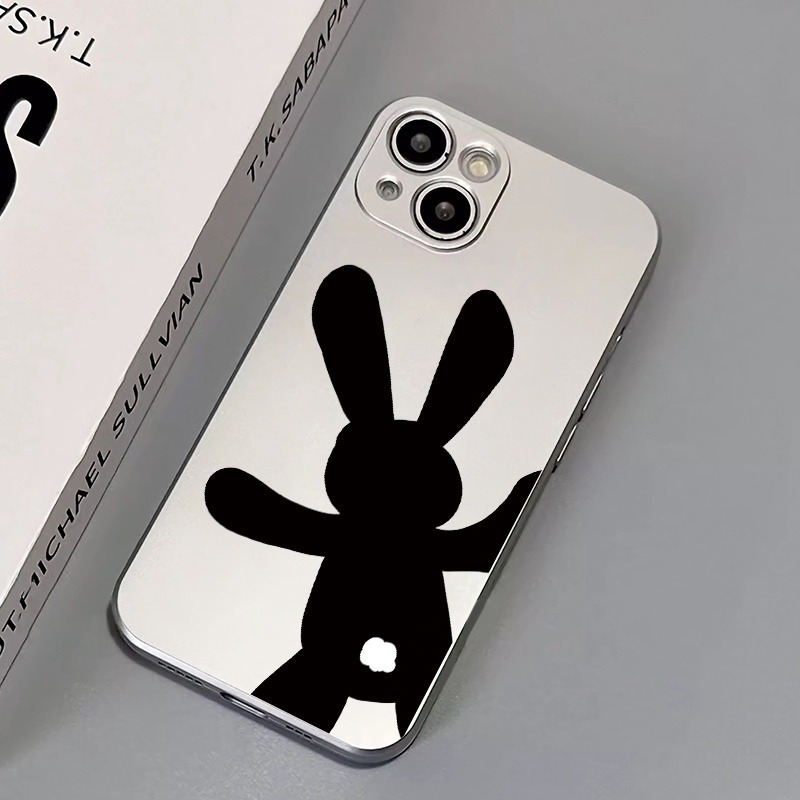 IPHONE Electroplate Soft Case Kompatibel Untuk Iphone14 13 12 Pro Max 11 XS XR X8+76S Plus Casing Ponsel Mini Kelinci Hitam TPU Silikon Shockproof Cover