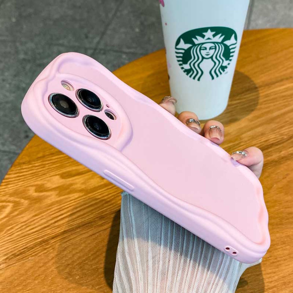 IPHONE Casing Ponsel Lembut Warna Pink Yang Indah Kompatibel Untuk Iphone11 12 13 14 Pro Max X XS XR Fashion Motif Gelombang Shockproof Cover