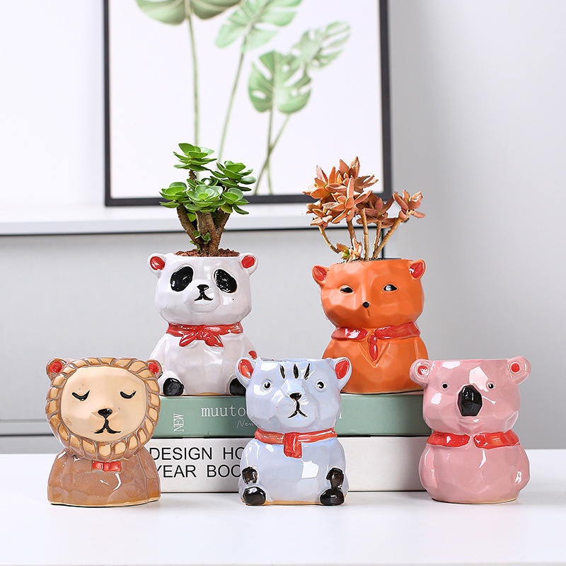 Panda Pot Tanaman Sukulen Keramik, Pot Bunga Rubah Beruang Panda Lucu, Pot Kaktus, Pot Bunga Bonsai Dekorasi Rumah Kreatif (Tanpa Tanaman)