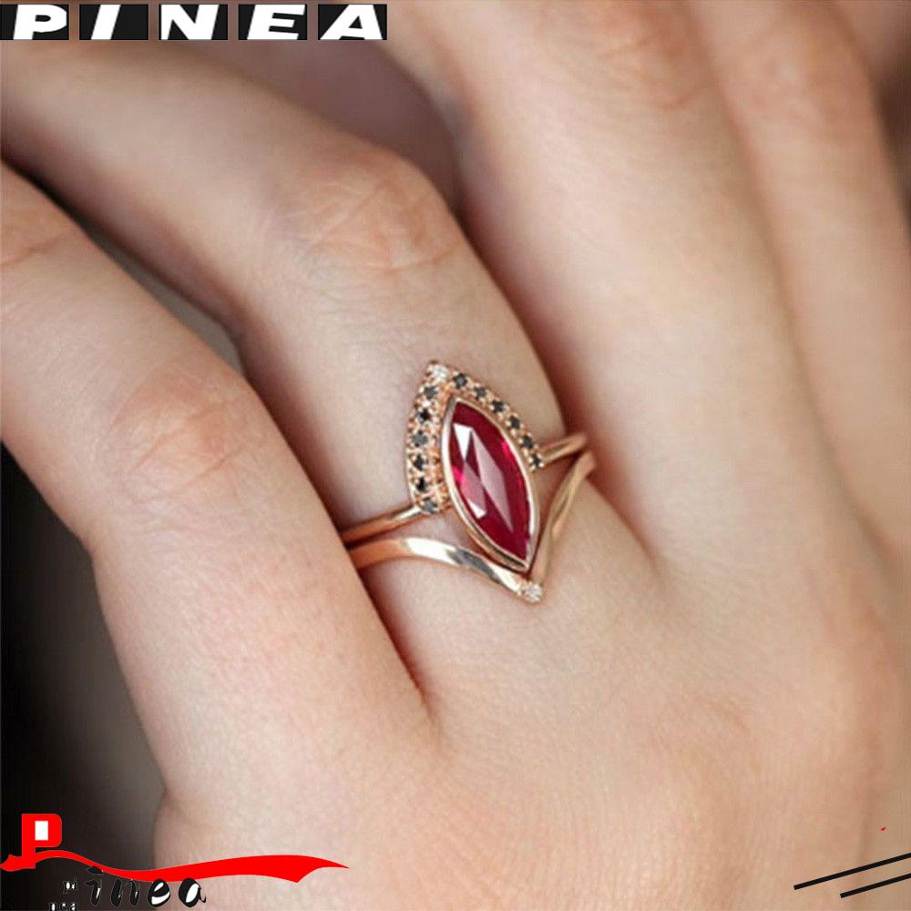 2 In 1 Cincin Rose Gold Wanita Desain Belah Ketupat Hias Ruby Nanas Gaya Eleganunik Untuk Pernikahan