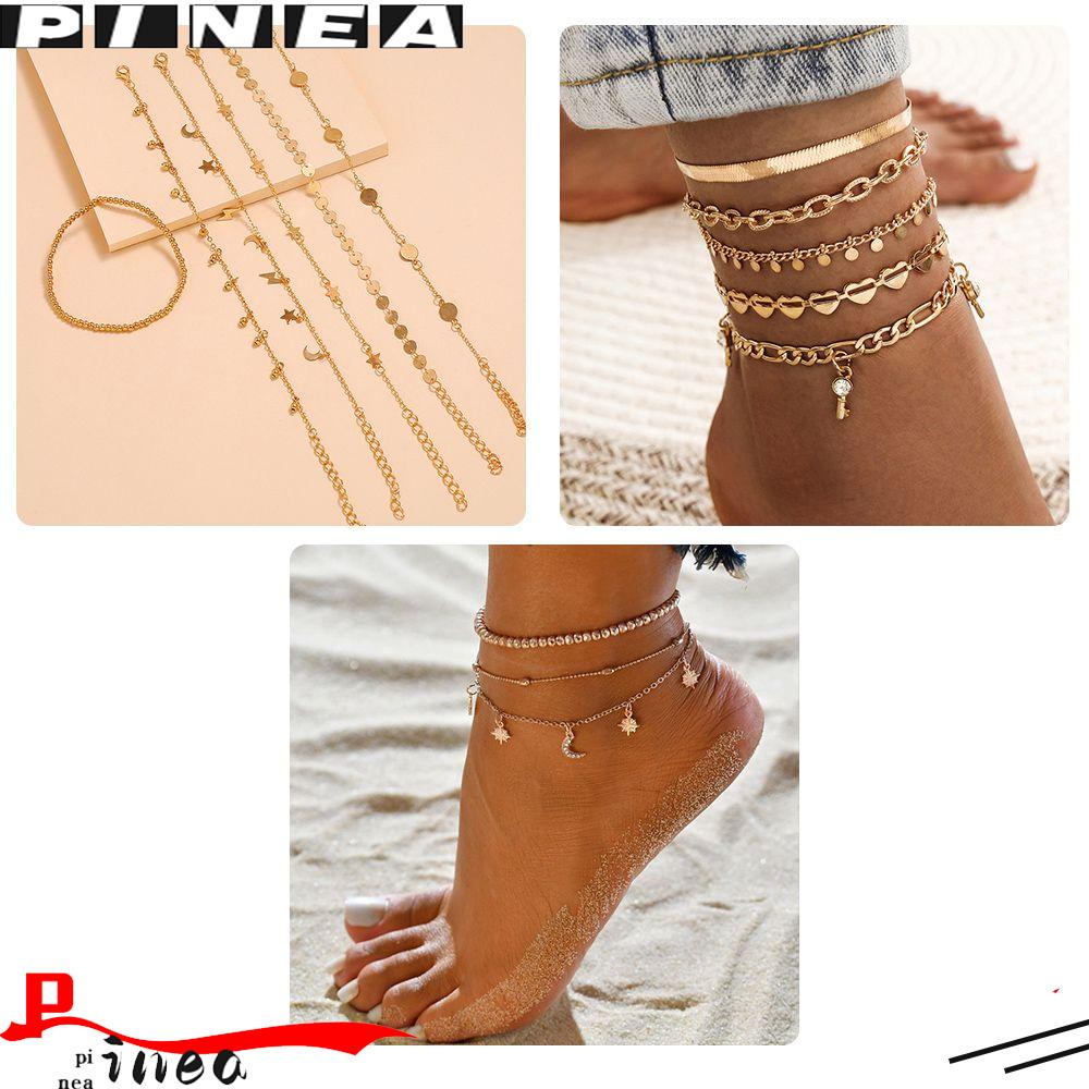 Nanas Bohemian Gelang Kaki Aksesoris Pantai Pesona Hati Liontin Adjustable Kunci Kaki Rantai