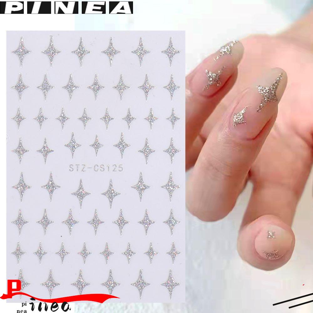 Stiker Kuku Nanas Manicures DIY Cinta Hati Laser Bubuk Perak