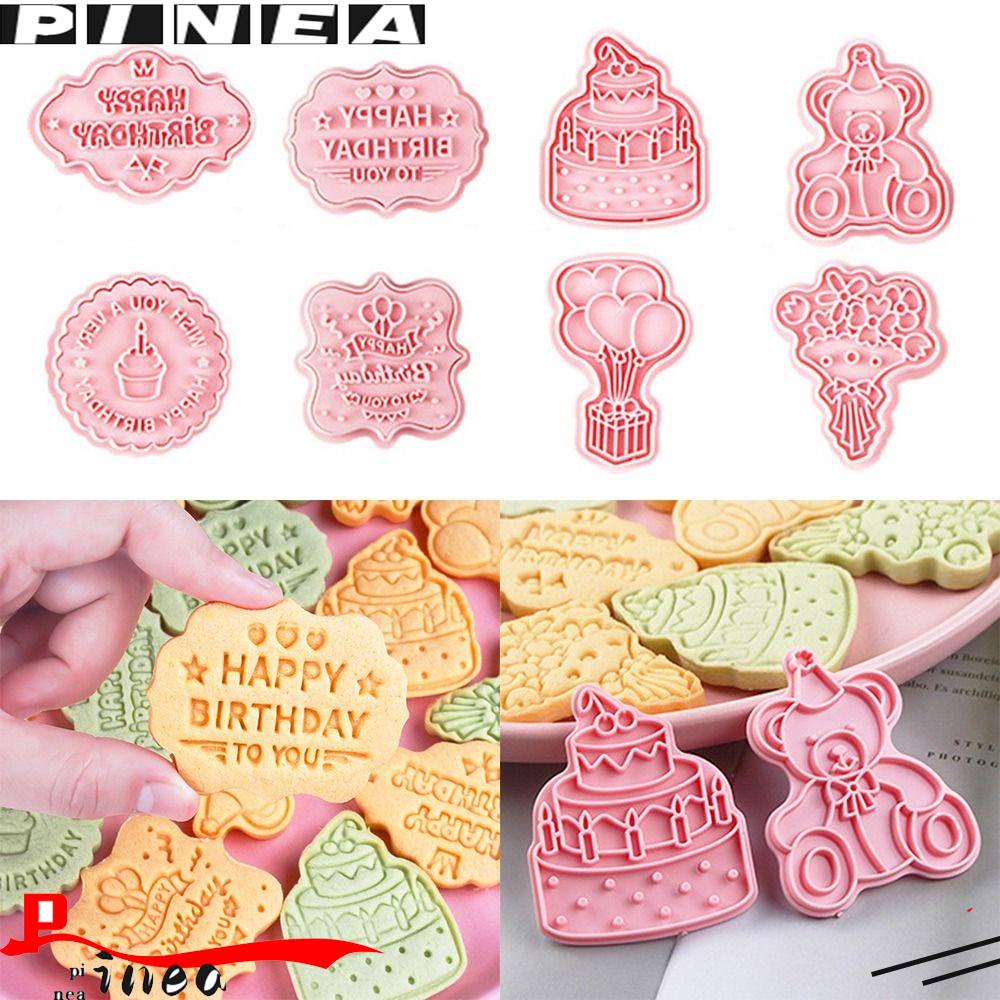 Nanas 8 Pcs/set 3D Happy Birthday Pastry Dekorasi Alat Kue Cookie Cutter Cetakan Kue Bunga Plastik