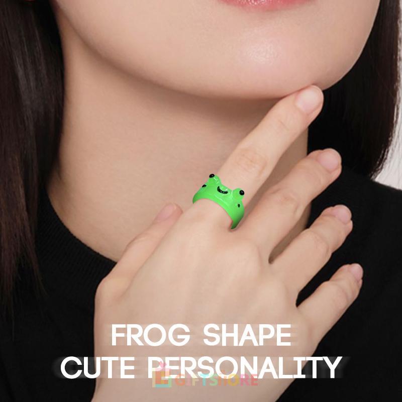 ✨COD Cincin resin katak bercahaya Kartun binatang berwarna-warni Cincin jari yang lucu-GS