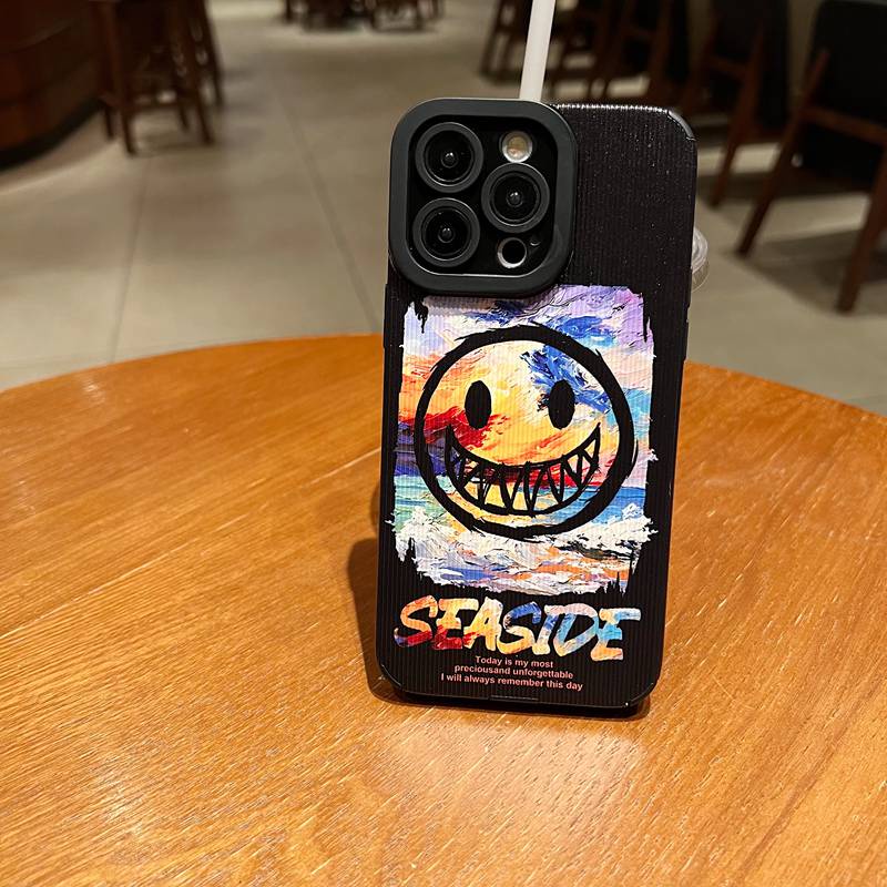 Kulit Domba Lucu Senyum Warna-Warni Soft Case Iphone 7 Plus 8 Plus X XS XR XS Max 11 13 12 14 PRO Max 14 Plus SE Casing Ponsel Hitam Untuk Pria Man