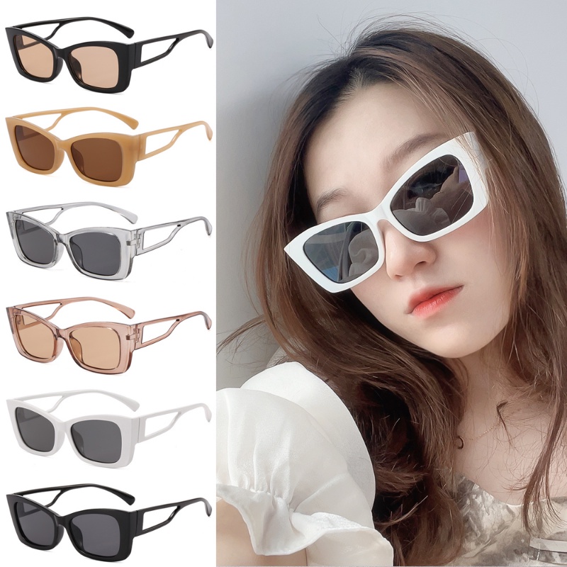 Vintage Fashion Berongga Kotak Kecil Frame Kacamata Matahari Retro Serbaguna Pria Wanita Nuansa Keren Hip-Hop Perempuan Mata Kucing Kacamata Hitam Eyewear