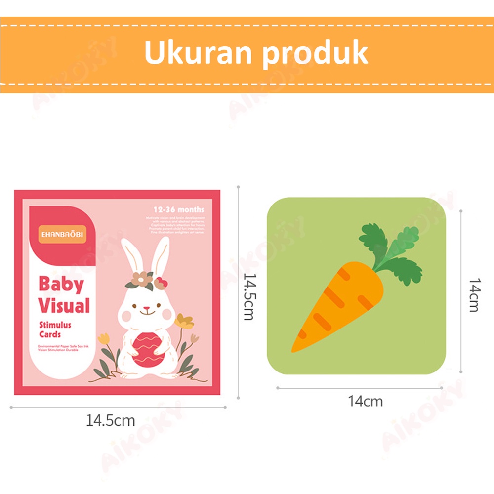 Aikoky 0-12 Bulan Visual Flash Card Bayi / Mainan Edukasi Kartu Pintar Stimulasi Bayi