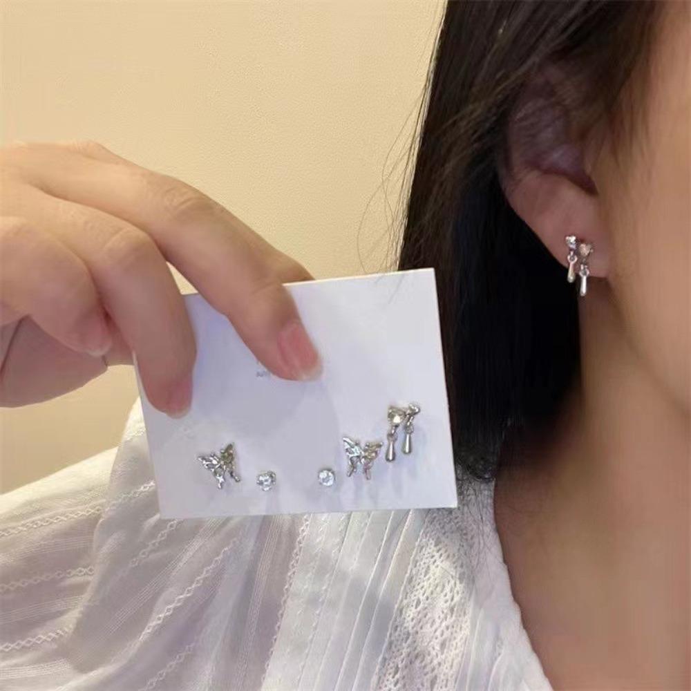 Mxbeauty Anting Kupu-Kupu Kepribadian Manis Perak Y2k Punk Anti-Alergi Produk Wanita Anting Set