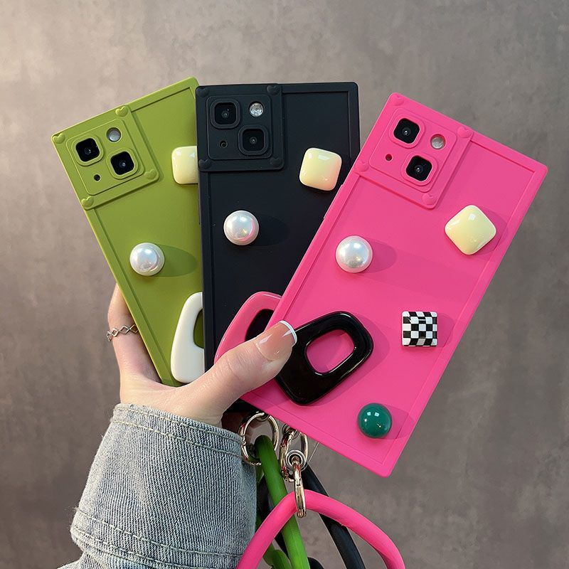 IPHONE Casing Ponsel Desain Bentuk Persegi Geometri Solid Kompatibel Dengan Iphone12 13 14 11 Pro Max X Xs Max Xr Dengan Aksesori Bentuk Hati