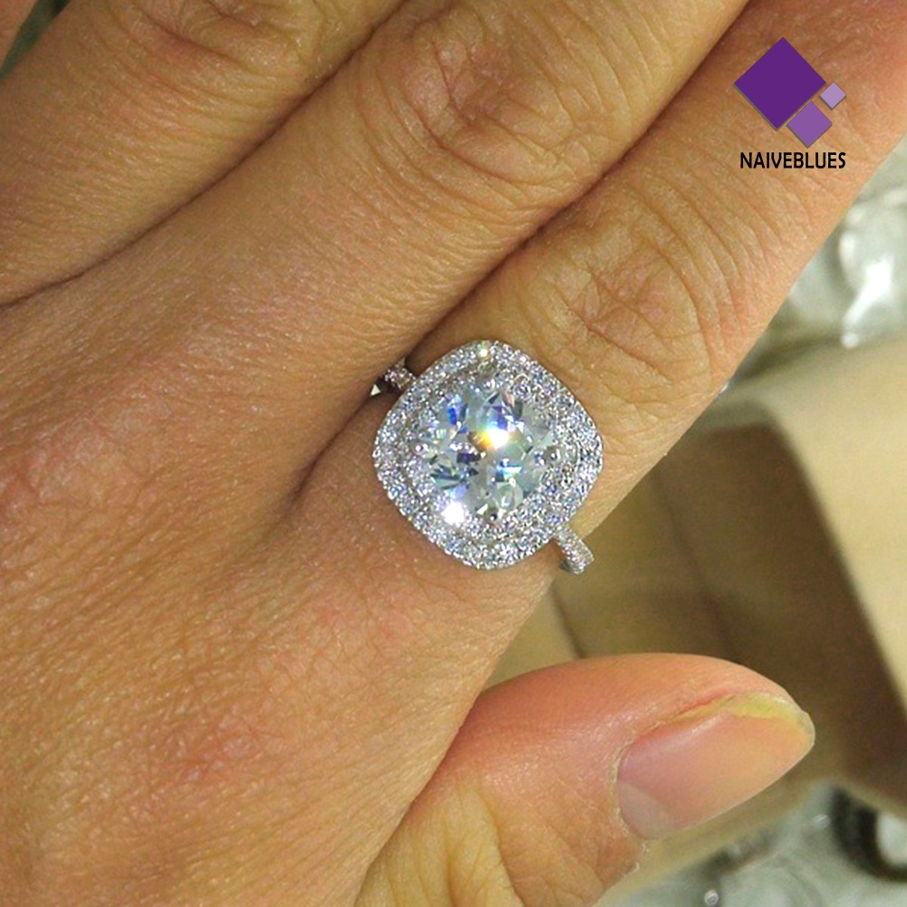&lt; Naiveblues &gt; Shiny Large Square Faux Topaz Cincin Wanita Pesta Perjamuan Perhiasan Decor