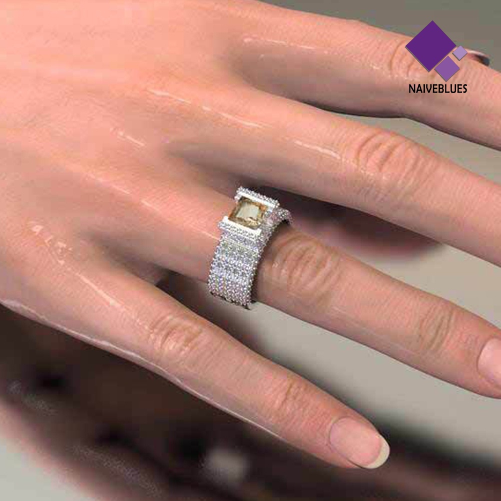 &lt; Naiveblues &gt; Fashion Wanita Berongga Kerawang Zirkon Berlian Imitasi Jari Cincin Pengantin Hadiah