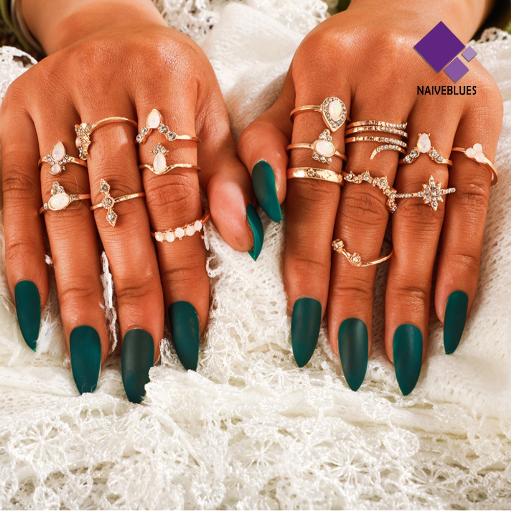 &lt; Naiveblues &gt; 17Pcs/Set Bohemian Wanita Berlian Imitasi Hias Bunga Jari Cincin Hadiah Pesta