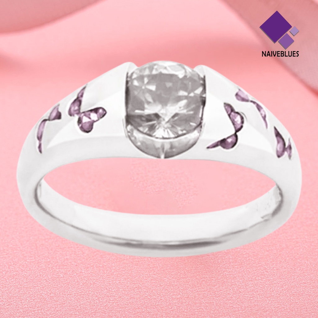 &lt; Naiveblues &gt; Cincin Aksesoris Perhiasan Motif Kupu-Kupu Bahan Alloy Cubic Zirconia Finger Untuk Wanita