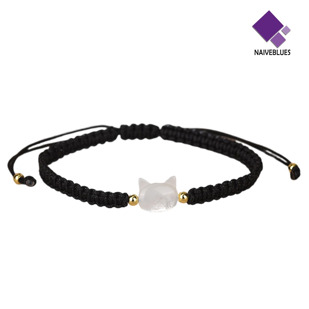 &lt; Naiveblues &gt; Gelang Pasangan Kepribadian Handmade Beads Adjustable Mewah Hitam Kucing Tangan Dikepang Perhiasan