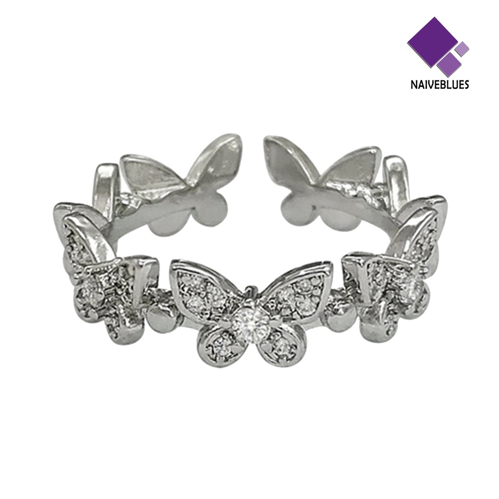 &lt; Naiveblues &gt; Cincin Jari Kupu-Kupu Pembukaan Perhiasan Adjustable Gaya Korea Ring Engagement