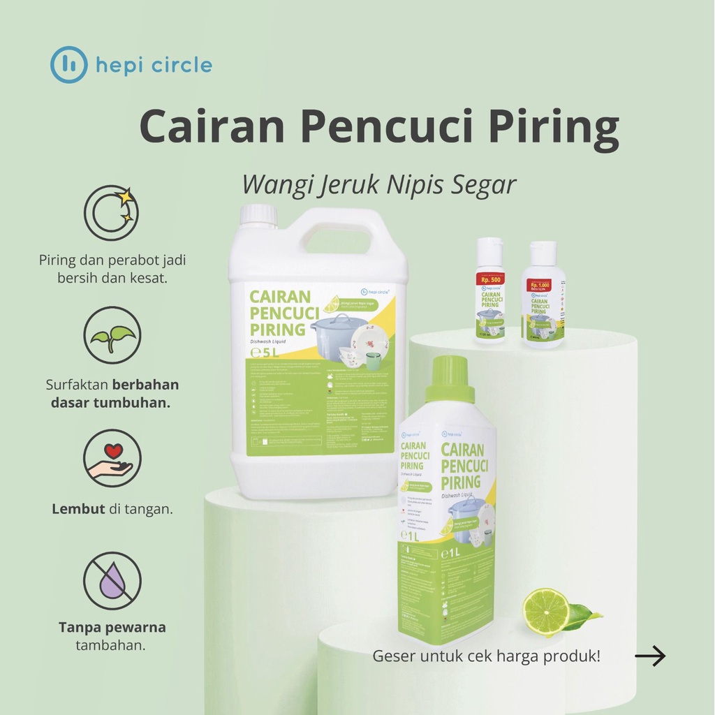 Hepi Circle Cairan Pencuci Piring Wangi Jeruk Nipis 5L - Kemasan + Isi