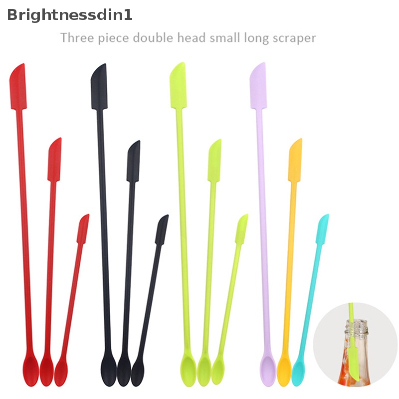 [Brightnessdin1] 3pcs Spatula Set Alat Silikon Spatula Mini Dual-Ended Scraper Beauty Dengan Sendok Butik