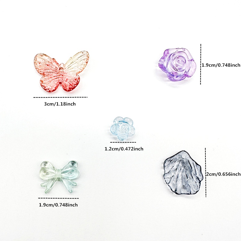 20g/pack 10mm-30mm Akrilik Transparan Warna Gradien Bunga Manik Kupu-Kupu Liontin Untuk Perhiasan DIY Gelang Kalung Membuat Aksesoris