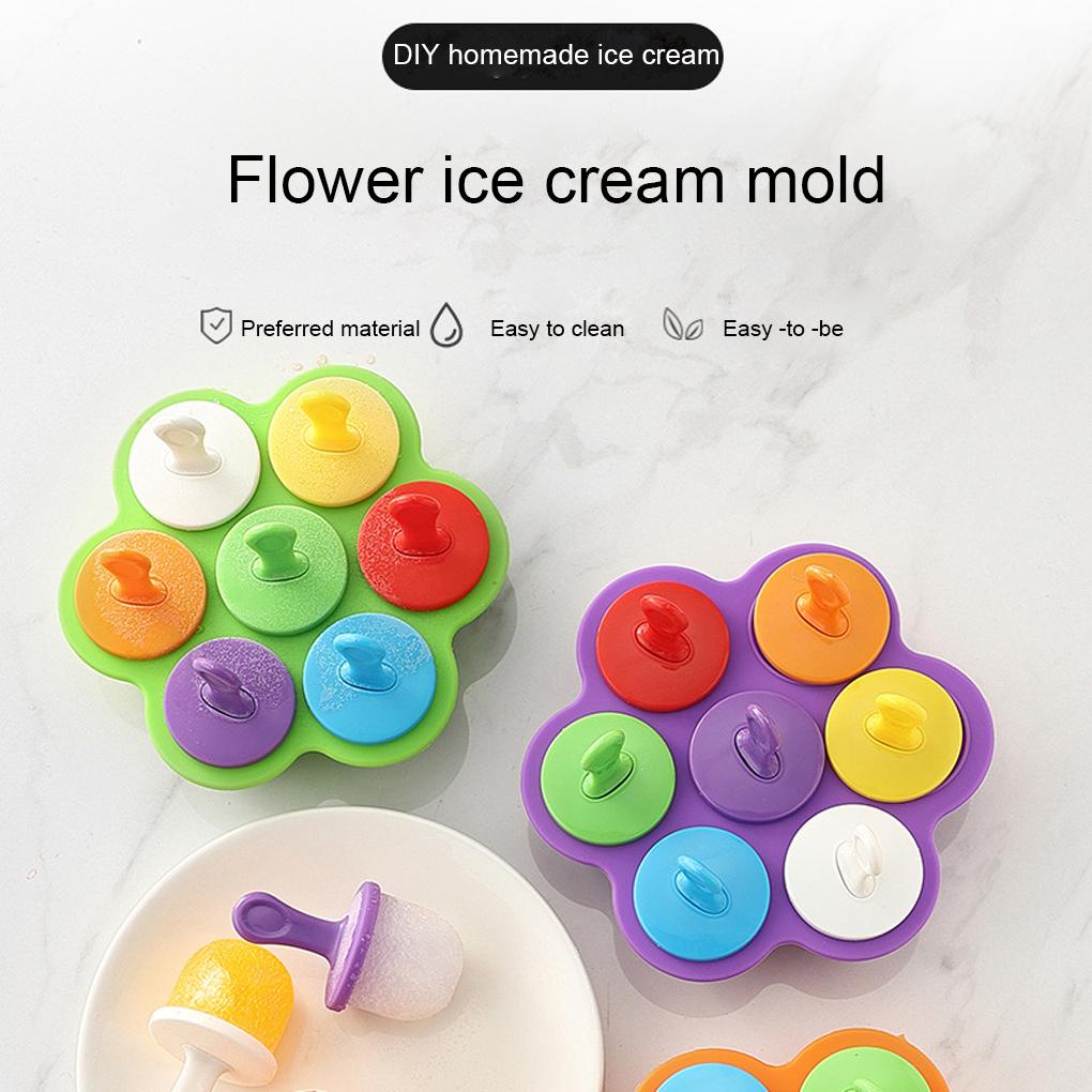 7kisi Cetakan Es Krim Reusable Dustproof Non-stick DIY Bentuk Bunga Dapur Ice-cube Maker Cetakan Molding Alat Aksesoris