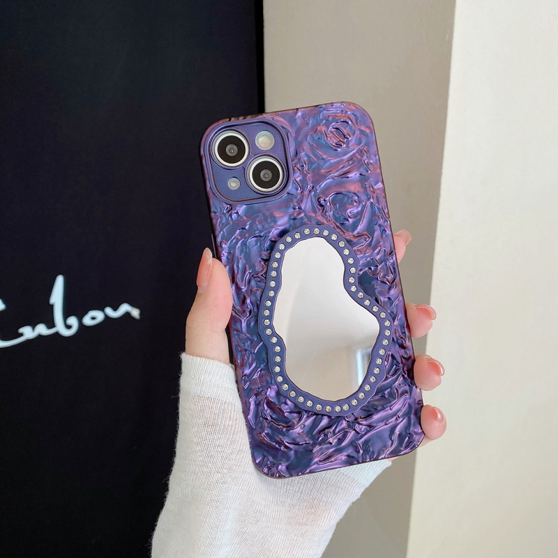 【Rose Flower Mirror】Fashion Pretty Make up Bling Silicone Case for iPhone 11 12 13 14 Pro Max Phone Case for Women Girl Gift Pink Ins