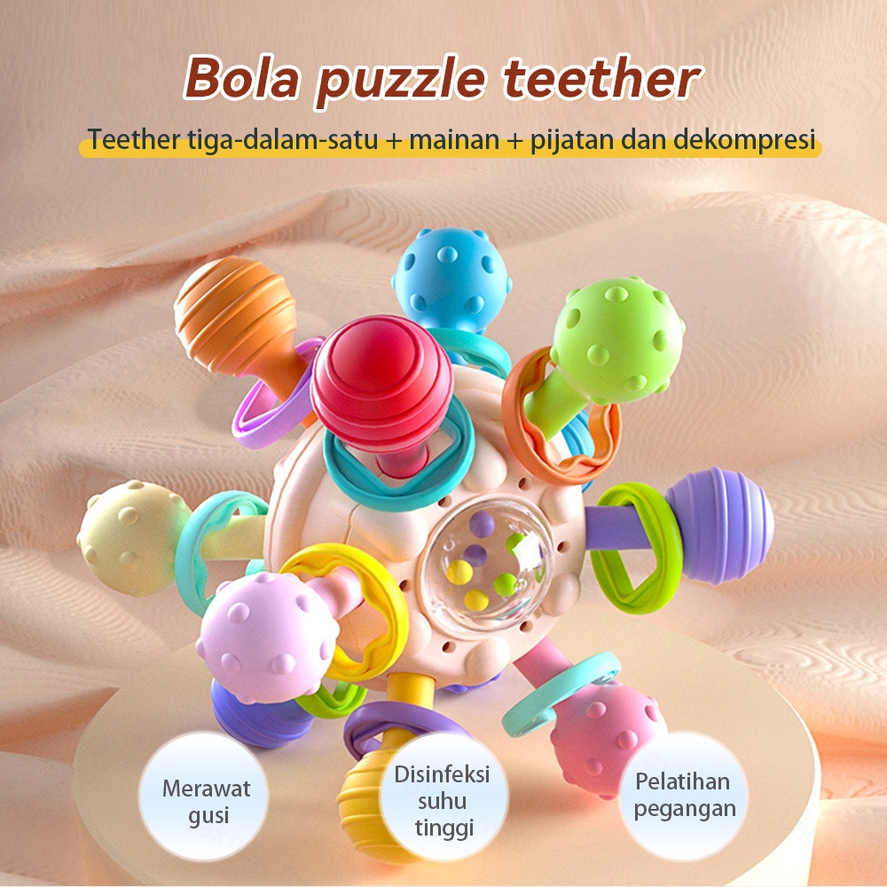 Lakhu Mainan Bayi Anak Manhattan Bola Rattle Gigitan Teether Bayi Karet Lembut Bpa Free