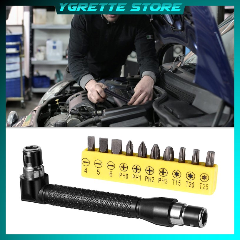 YGRETTE - Kunci Pas Dual Head Socket Wrench Screwdriver 1/4 Inch 6.35mm L Shaped L Berbentuk Mini Socket Wrench 1/4 Inch 6.35Mm Obeng Alat Kunci Pas