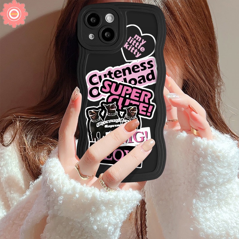 Casing Ponsel Kartun Kucing Anjing Keren Kompatibel Untuk iPhone 7Plus 8Plus 11 14 12 13 Pro Max XR X7 8 6 14 6s Plus XS Max SE 2020 Ins Trendy Stiker Label Lembut Tpu Bergelombang Penutup Tepi