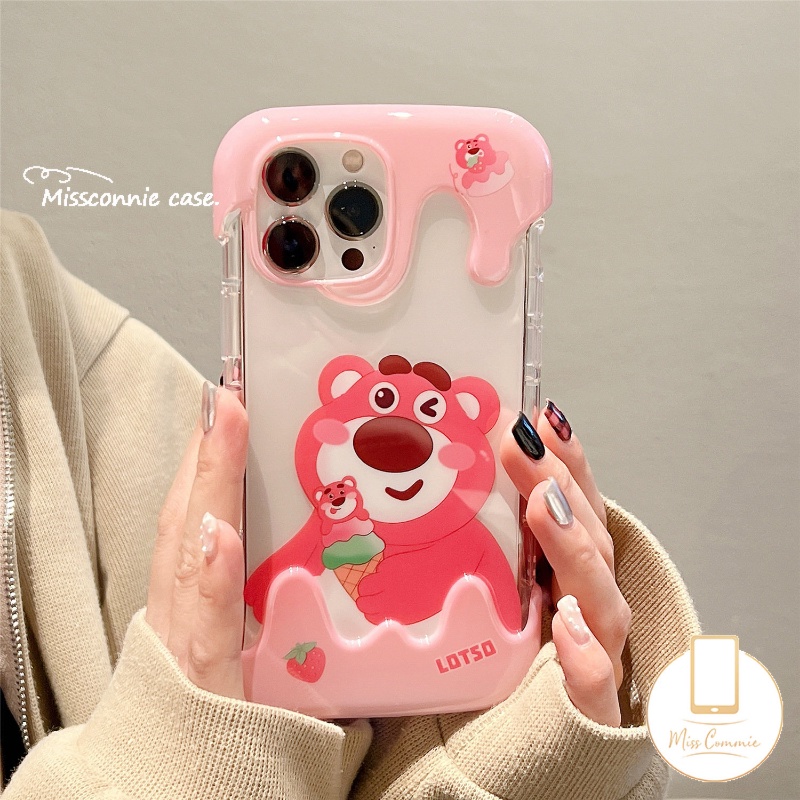 IPHONE Ins Ice Cream Cute Strawberry Bear Winnie The Pooh Casing Ponsel Kompatibel Untuk Iphone14Xr 7Plus 11 12 13 Pro Max X7 8 Plus XS Max SE 2020 Shockproof Cover Soft TPU Shell