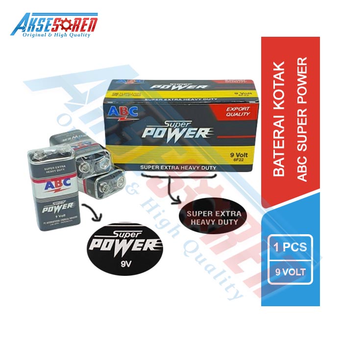 Baterai ABC Super Power 9 Volt [1 Pcs] / Batrai ABC Hitam / Betre ABC 9V / Batere Kotak Kecil Tahan 