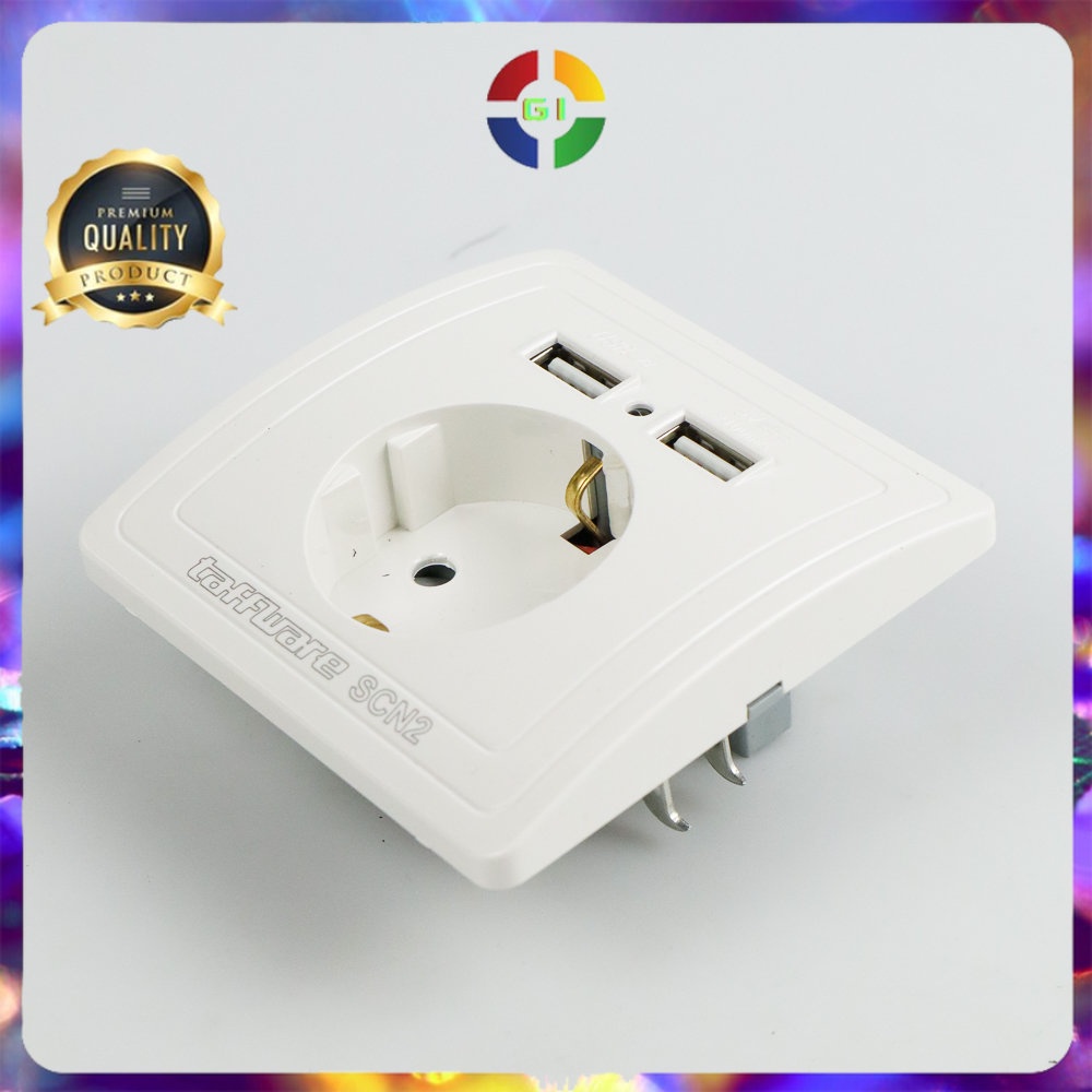 Stop Kontak Dinding EU Plug dengan 2 USB Port - SCN2 - White